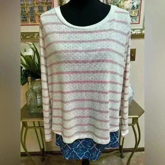 MATILDA JANE PINK & WHITE STRIPED PETAL BACK CASUAL OFFICE TOP SIZE LG NWT - Picture 1 of 9